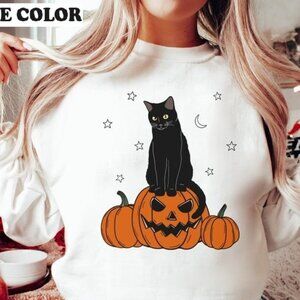 Halloween Cat On Pumpkin Black Cat Spooky Season Halloween Sweatshirt 98